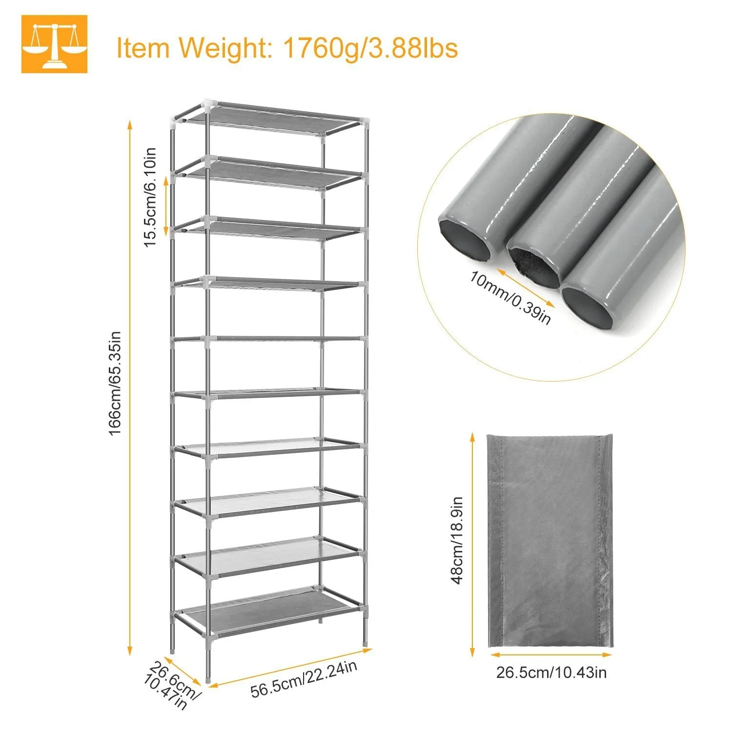 10-Tier Shoe Rack Shelves 27 Pairs Shoes Organizer