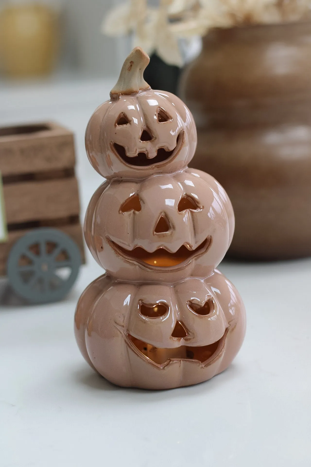 Amber Ceramic Stacked Pumpkins