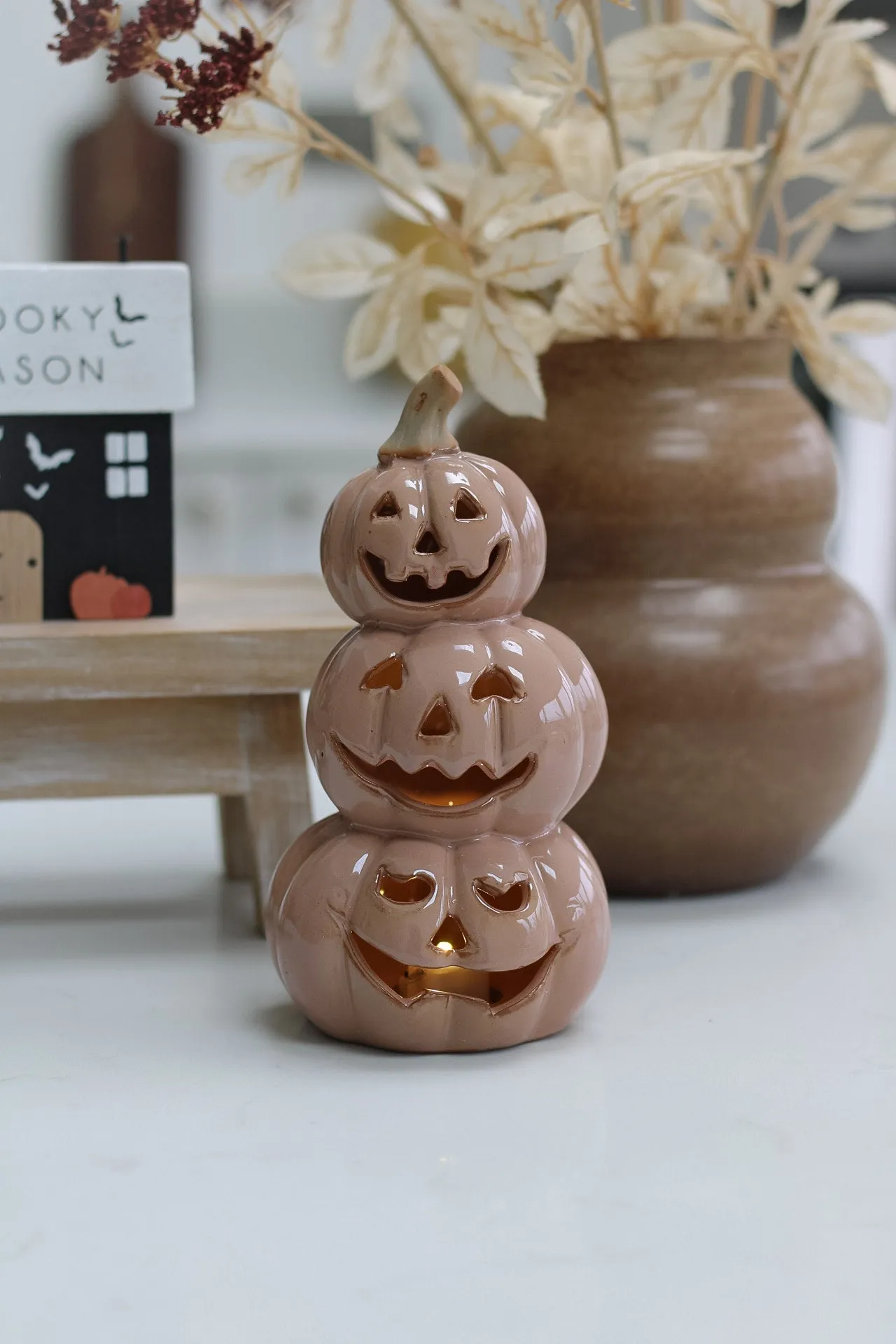 Amber Ceramic Stacked Pumpkins