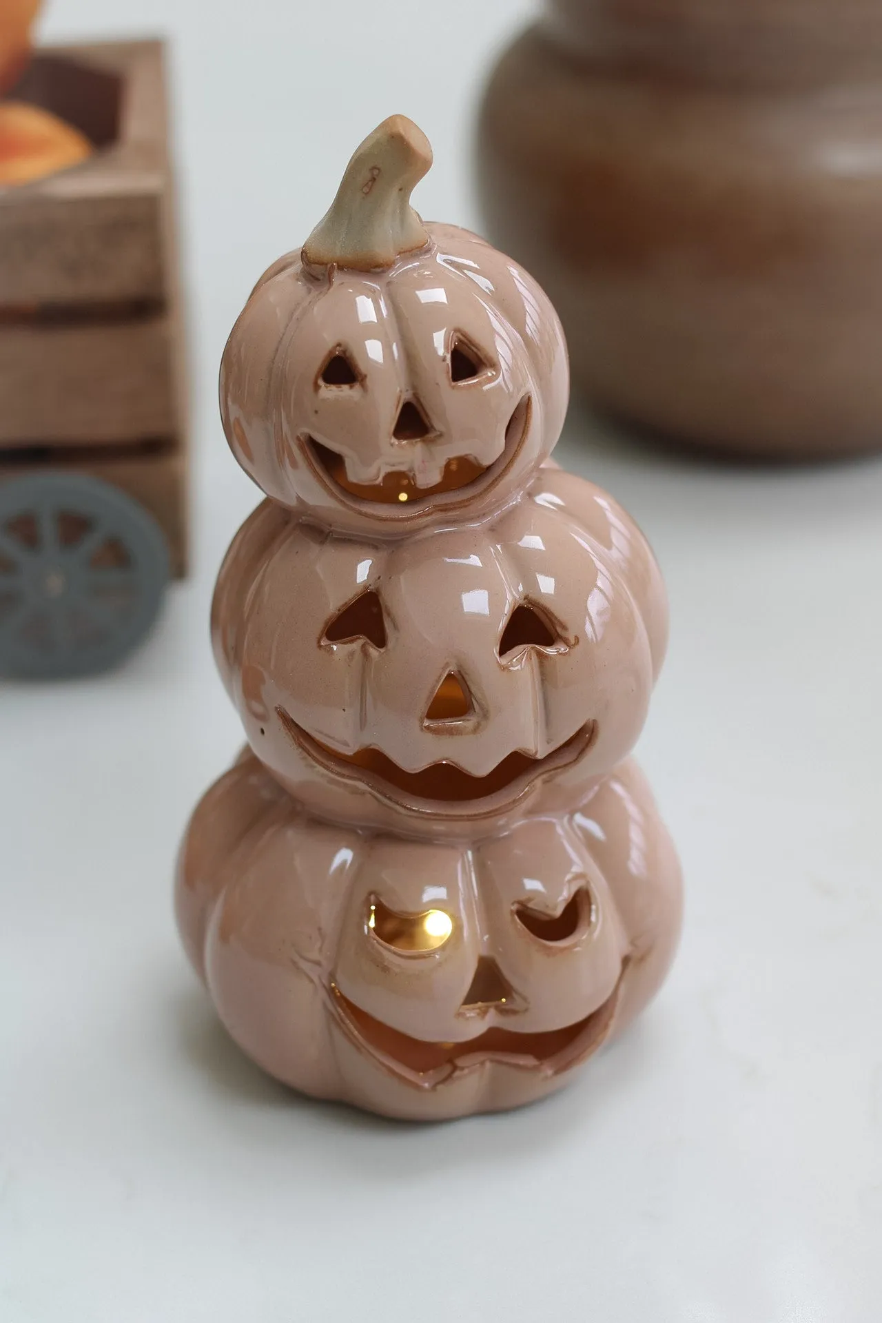 Amber Ceramic Stacked Pumpkins