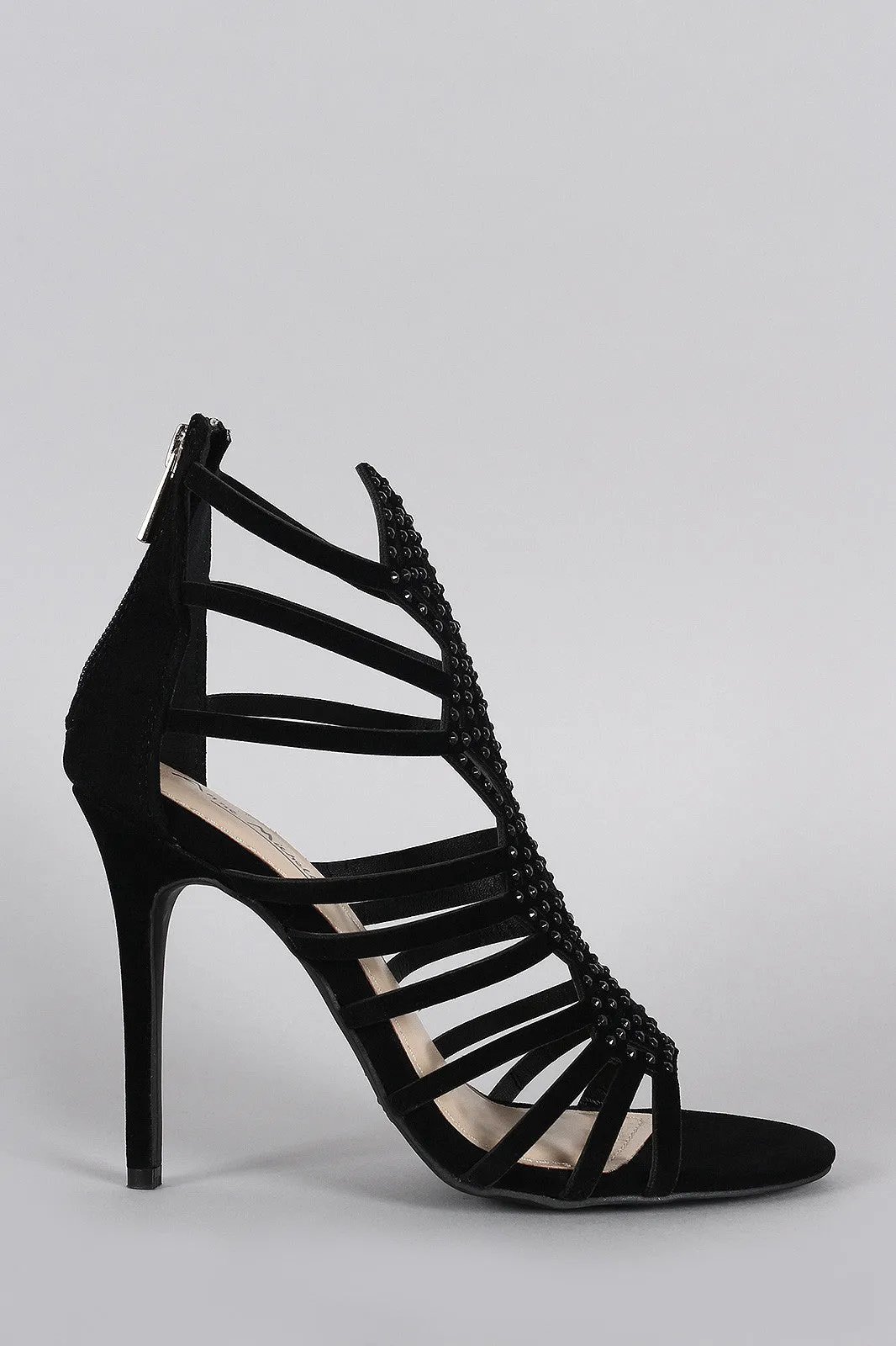 Anne Michelle Suede Strappy Rhinestone Stiletto Heel