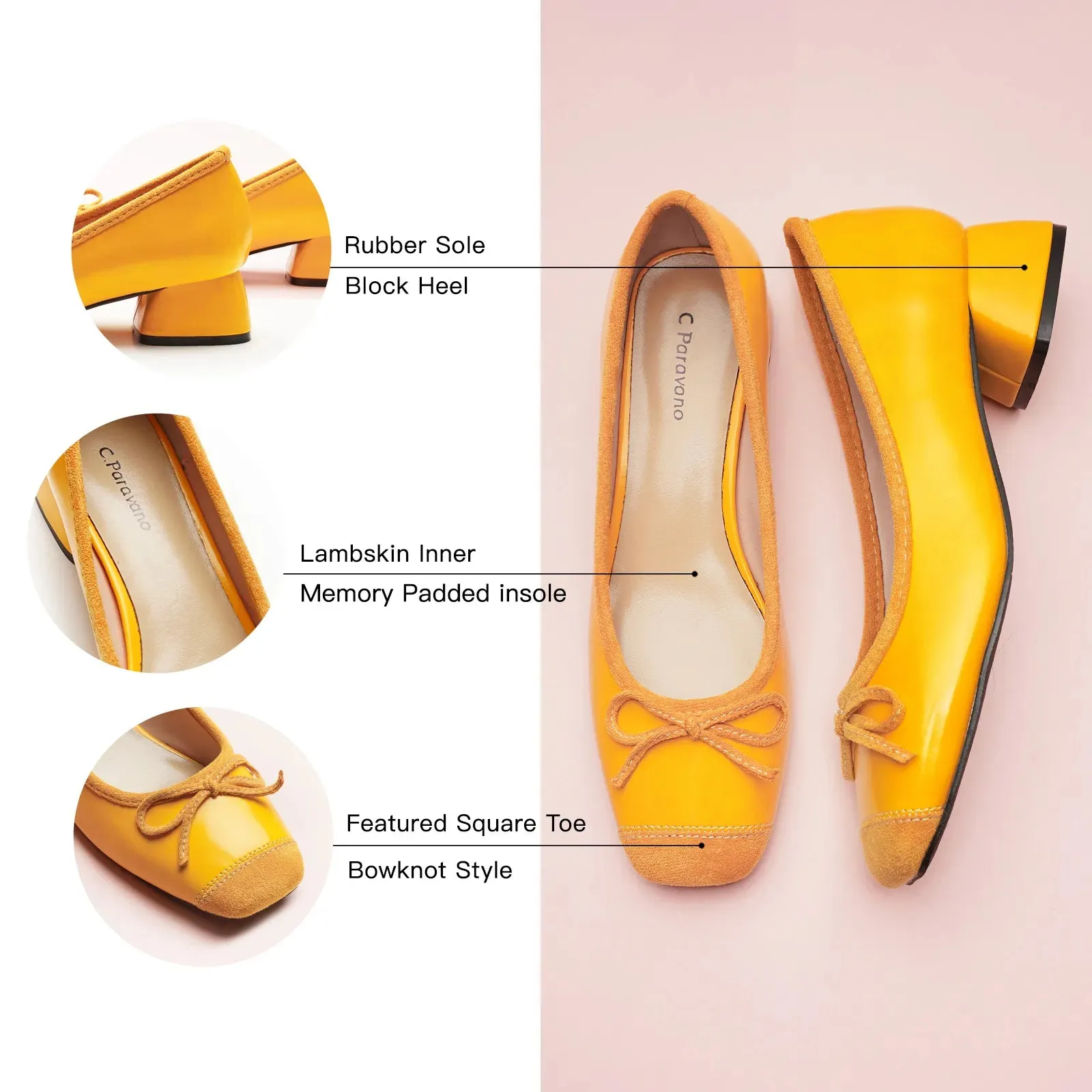 Ballet Block Heel (Nina) Yellow