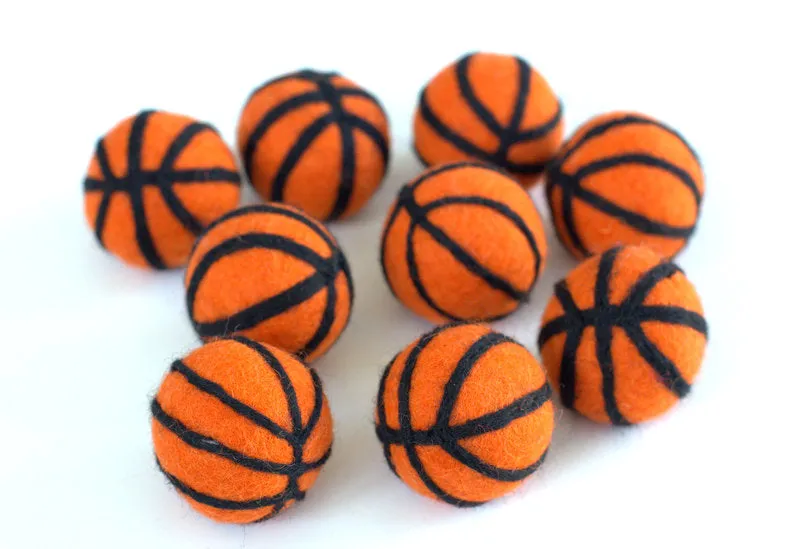 Basketball Felted Shapes- Set of 3 or 5