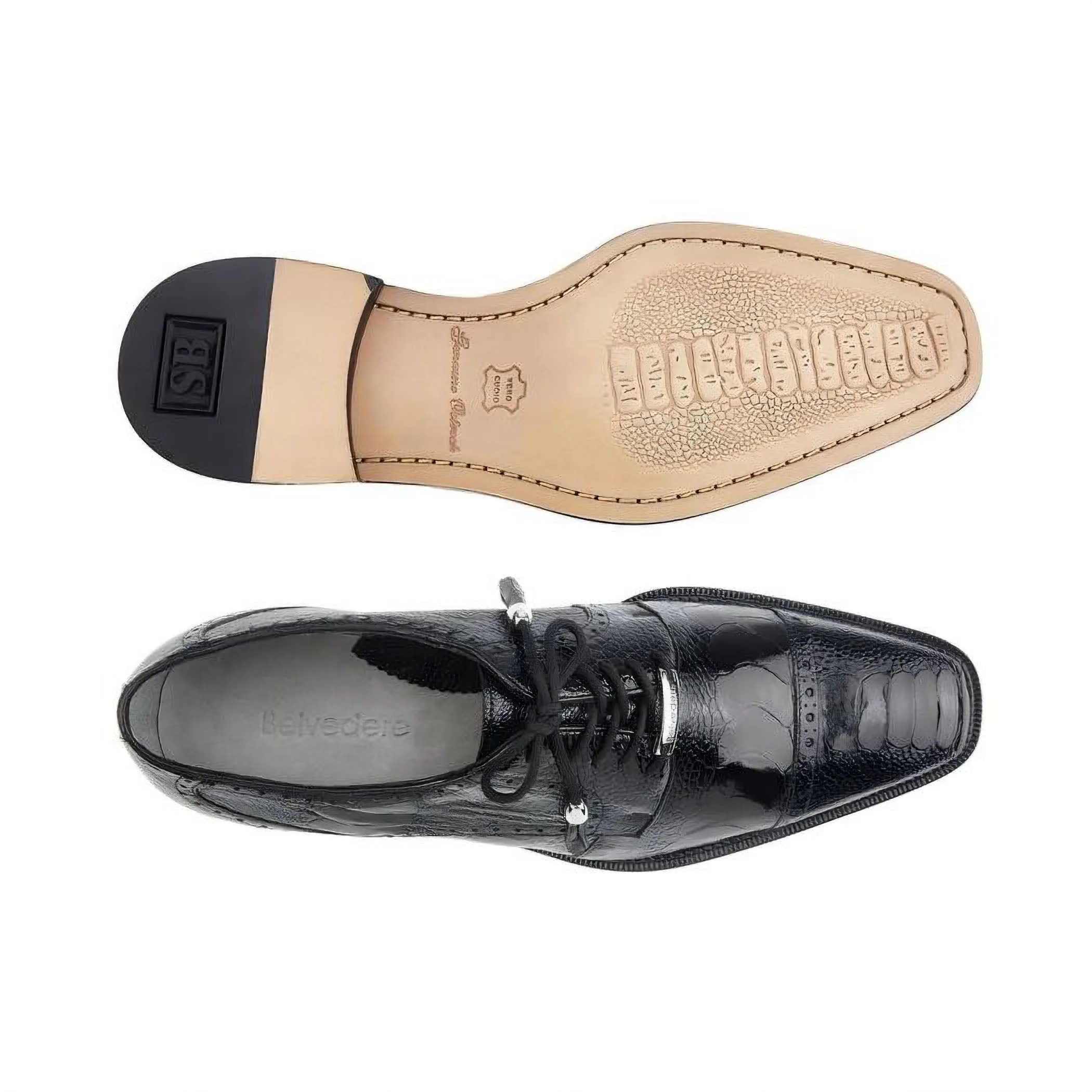 Belvedere Batta in Black Genuine Ostrich Oxfords