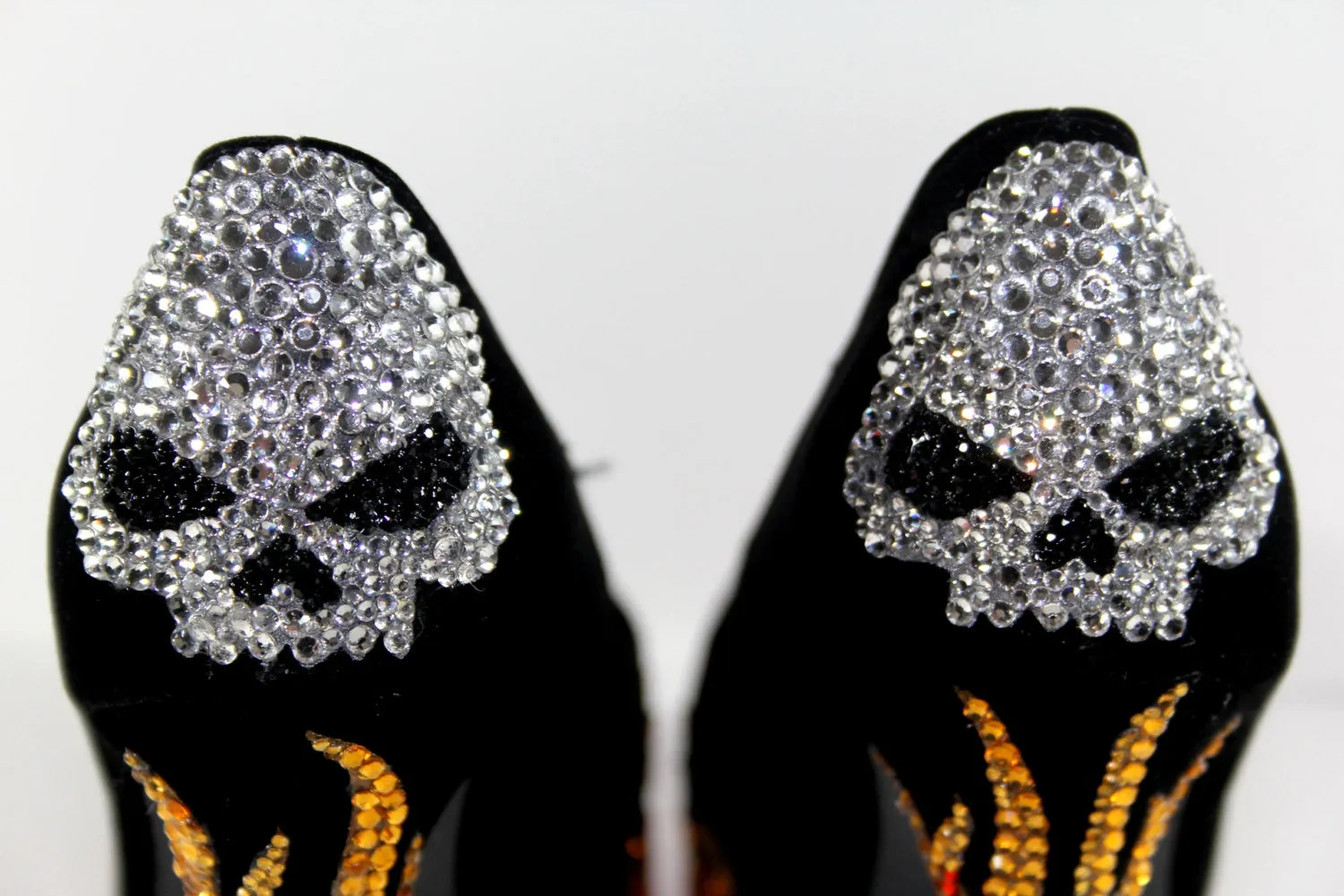 Biker Chic Heels with Crystal Skulls & Flames