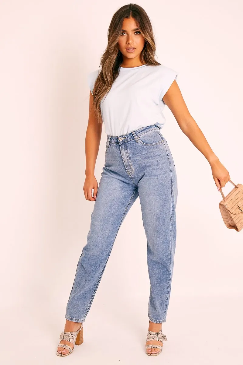 Blue Shoulder Pad Oversized T-shirt - Amzie