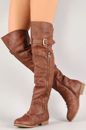 Buckled Zipper Round Toe Riding Over-The-Knee Boots