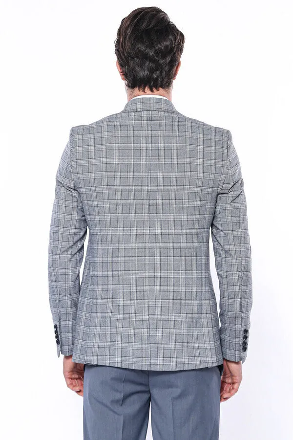 Checked Slim-Fit Grey Men's Blazer - Wessi