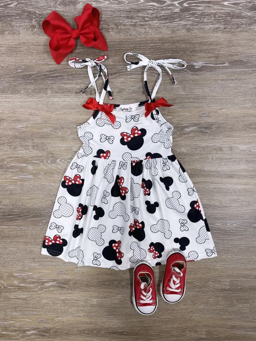 Classic Red & Black Mouse Tie Tank Girls Summer Dress