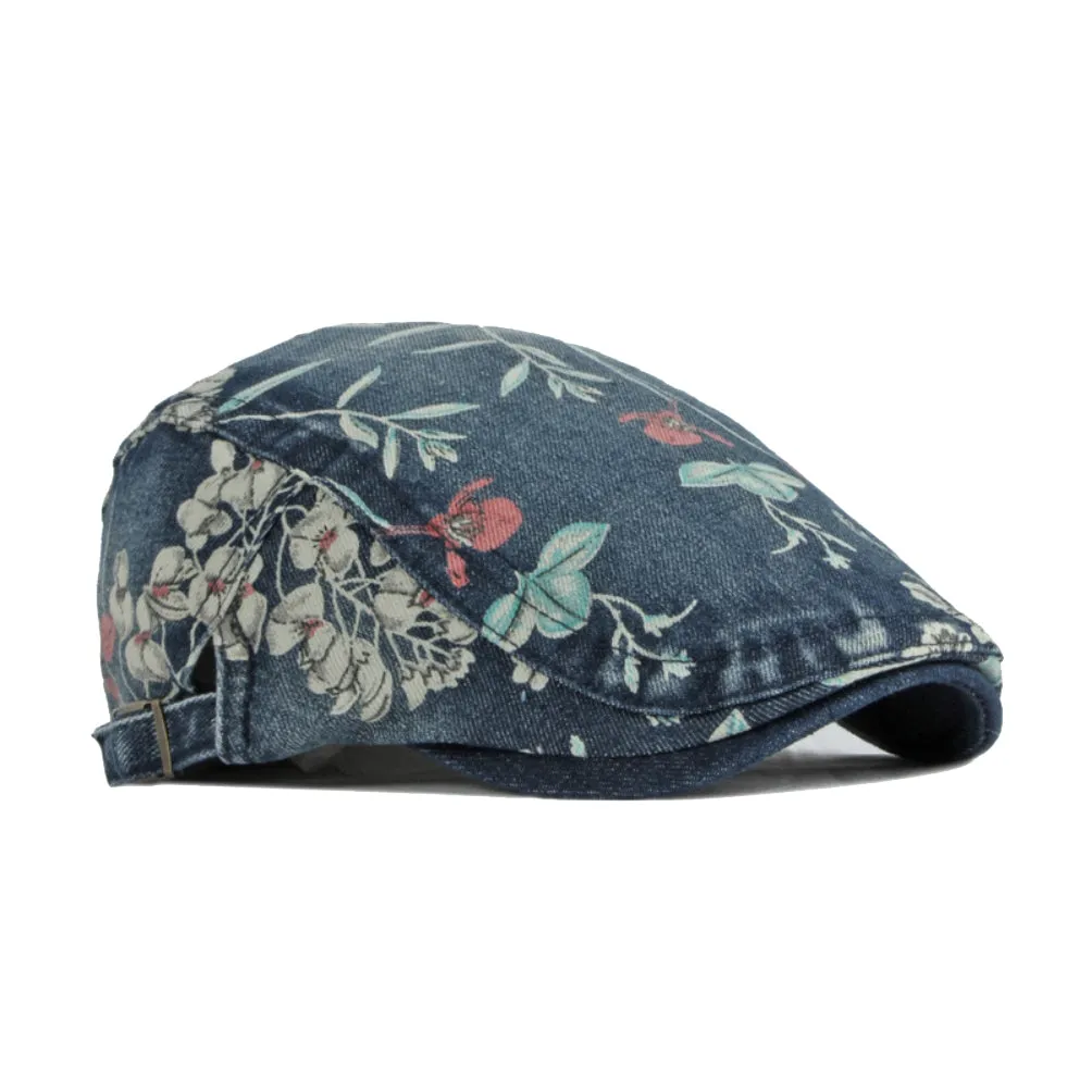 Cotton Denim Flat Cap Floral Newsboy Ivy Irish Hats Jean Cabbie Driving Hat YZ30111