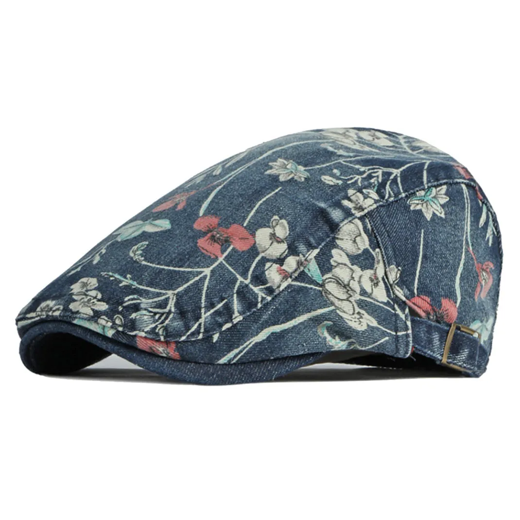 Cotton Denim Flat Cap Floral Newsboy Ivy Irish Hats Jean Cabbie Driving Hat YZ30111