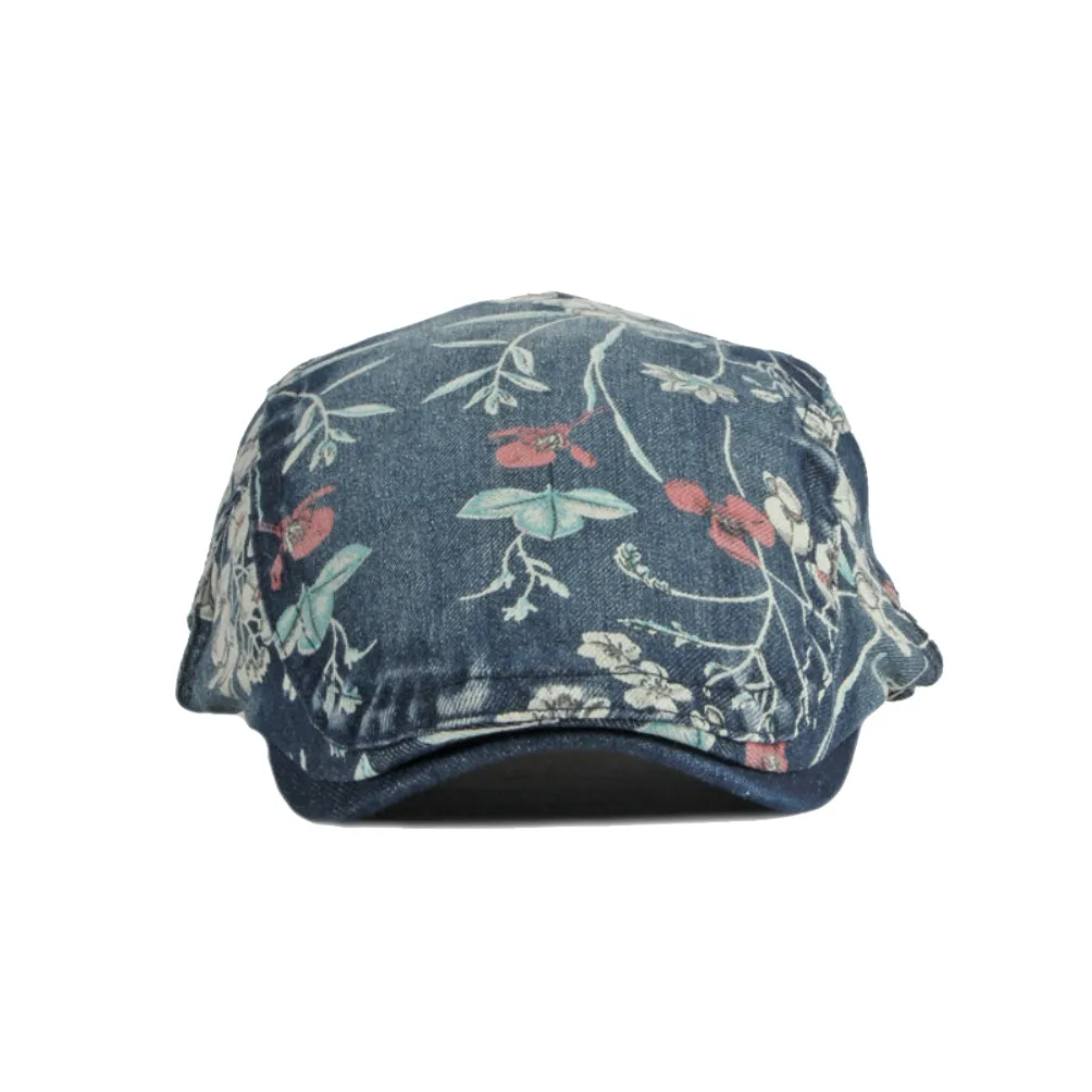 Cotton Denim Flat Cap Floral Newsboy Ivy Irish Hats Jean Cabbie Driving Hat YZ30111