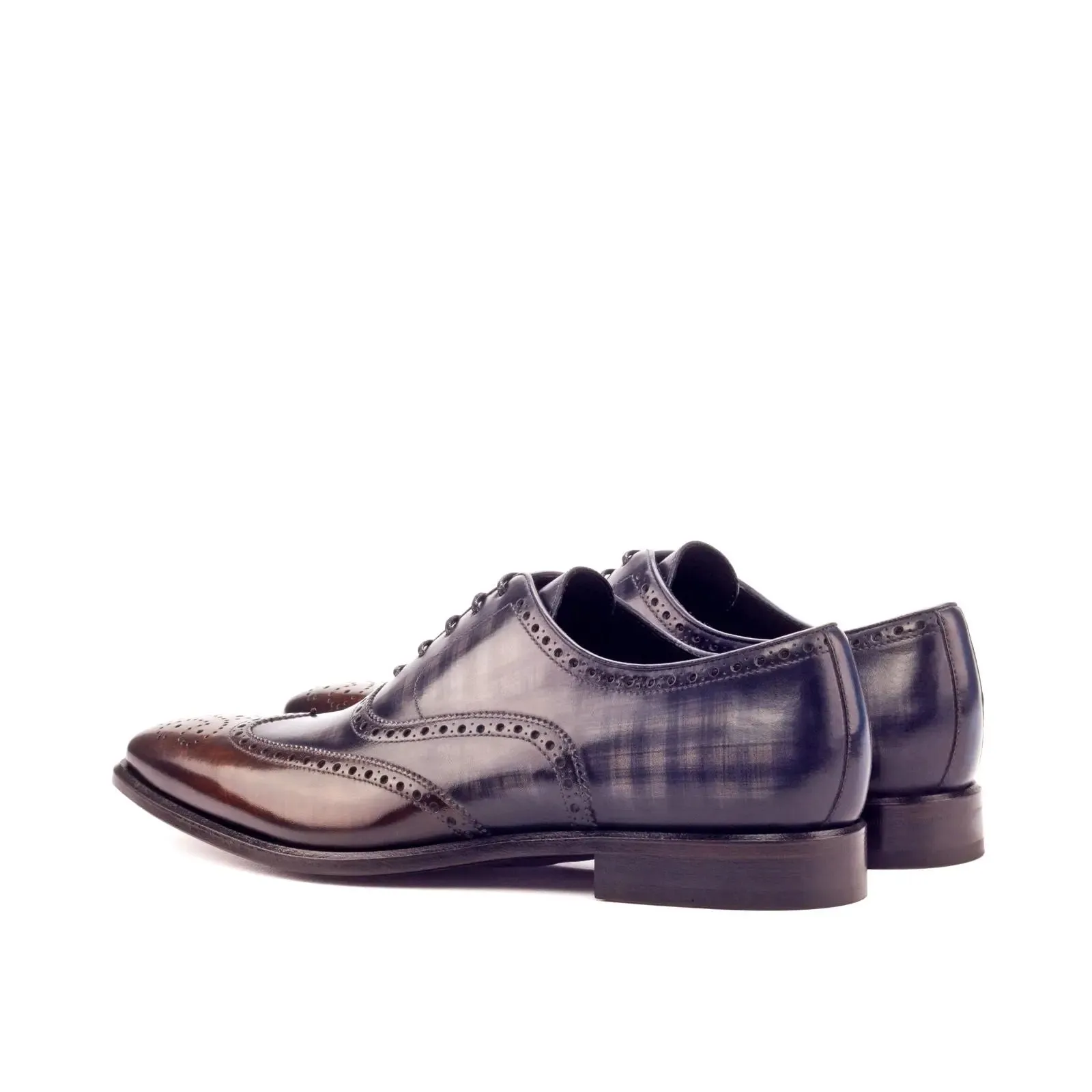 DapperFam Aeron in Brown / Grey / Denim Men's Hand-Painted Patina Full Brogue