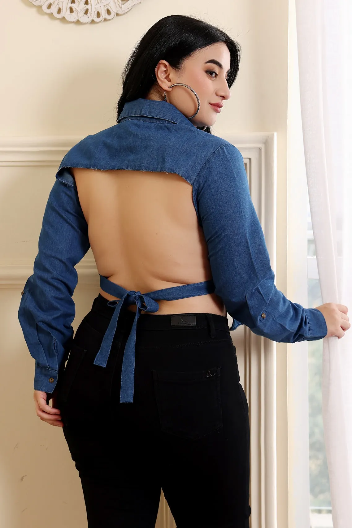 Denim Backless Shirt