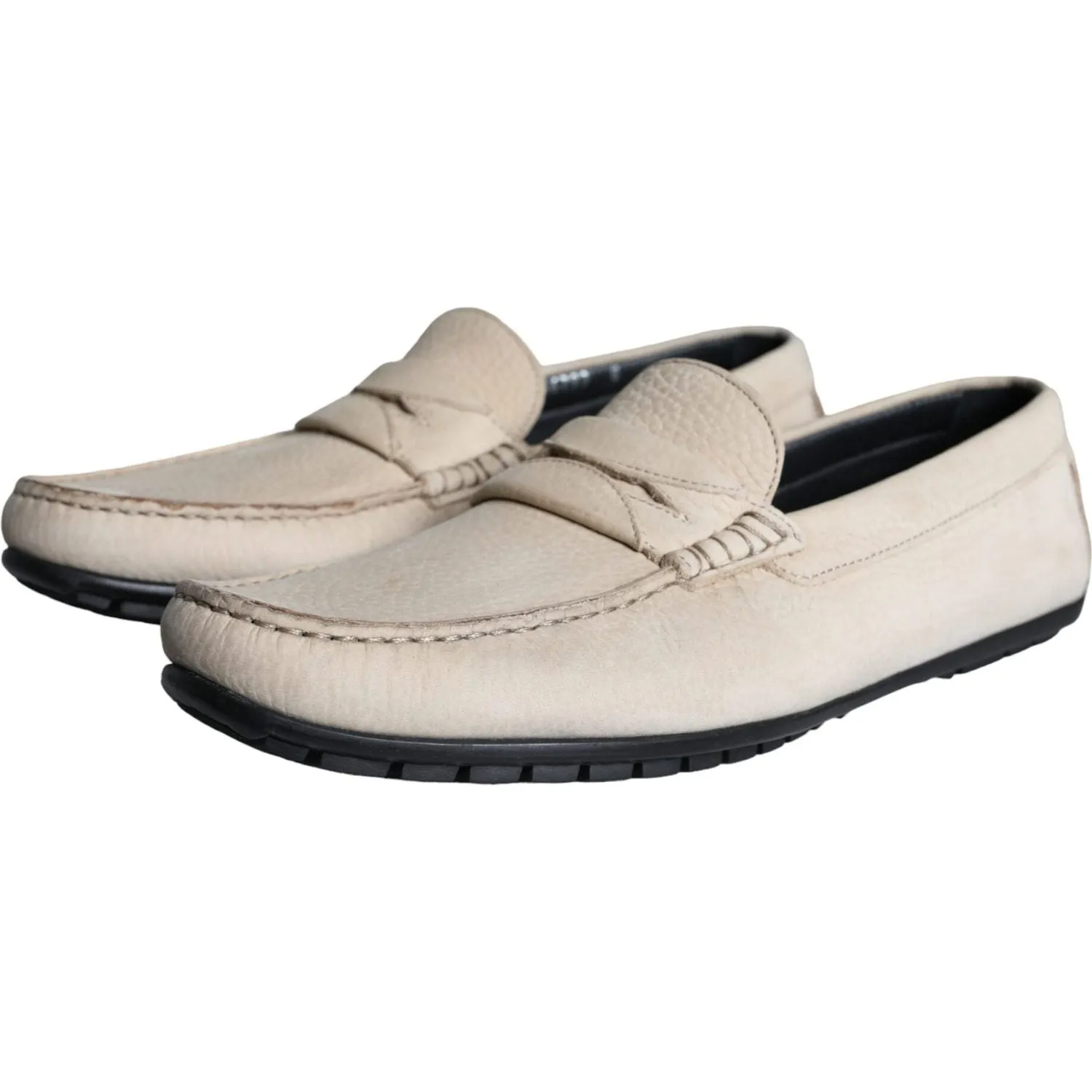 Dolce & Gabbana Beige Leather Slip Mocassin Loafers Men Shoes