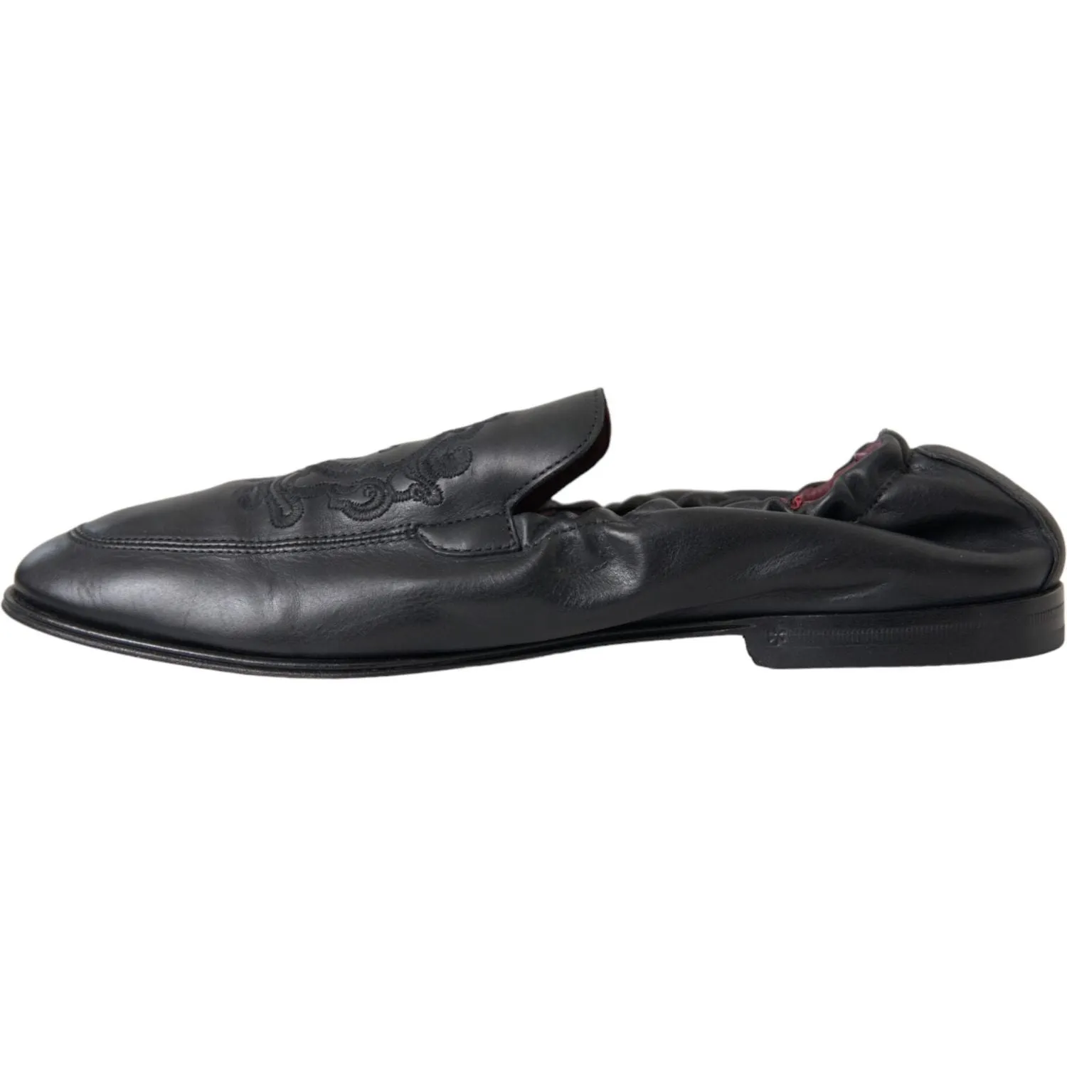 Dolce & Gabbana Black Logo Embroidered Leather Loafer Men Dress Shoes