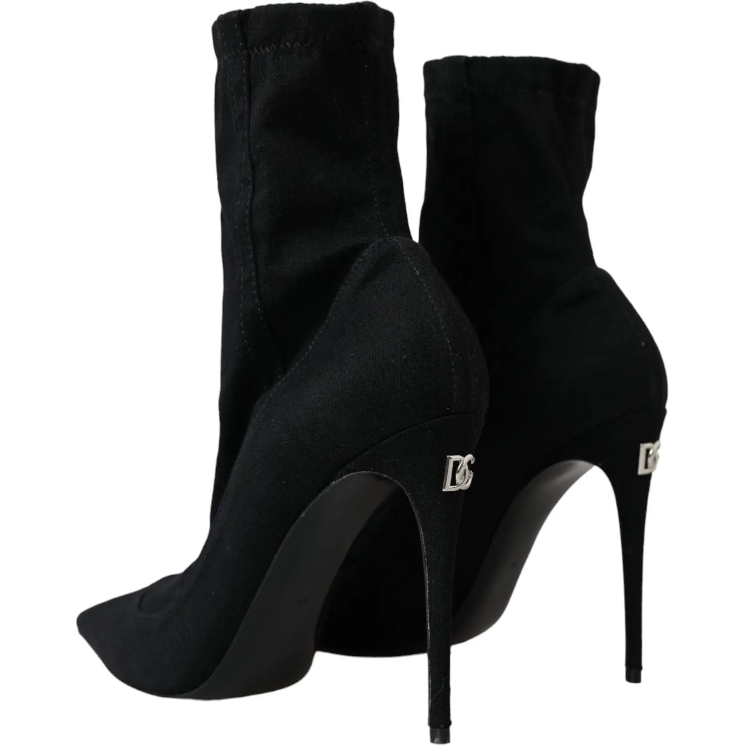 Dolce & Gabbana Black Stiletto Heels Denim Ankle Boots Shoes