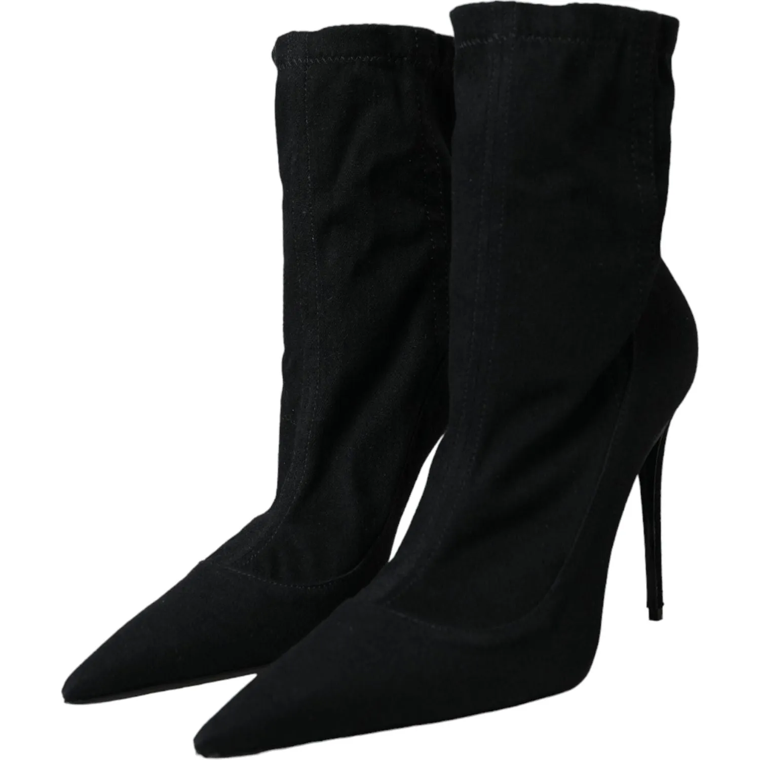 Dolce & Gabbana Black Stiletto Heels Denim Ankle Boots Shoes