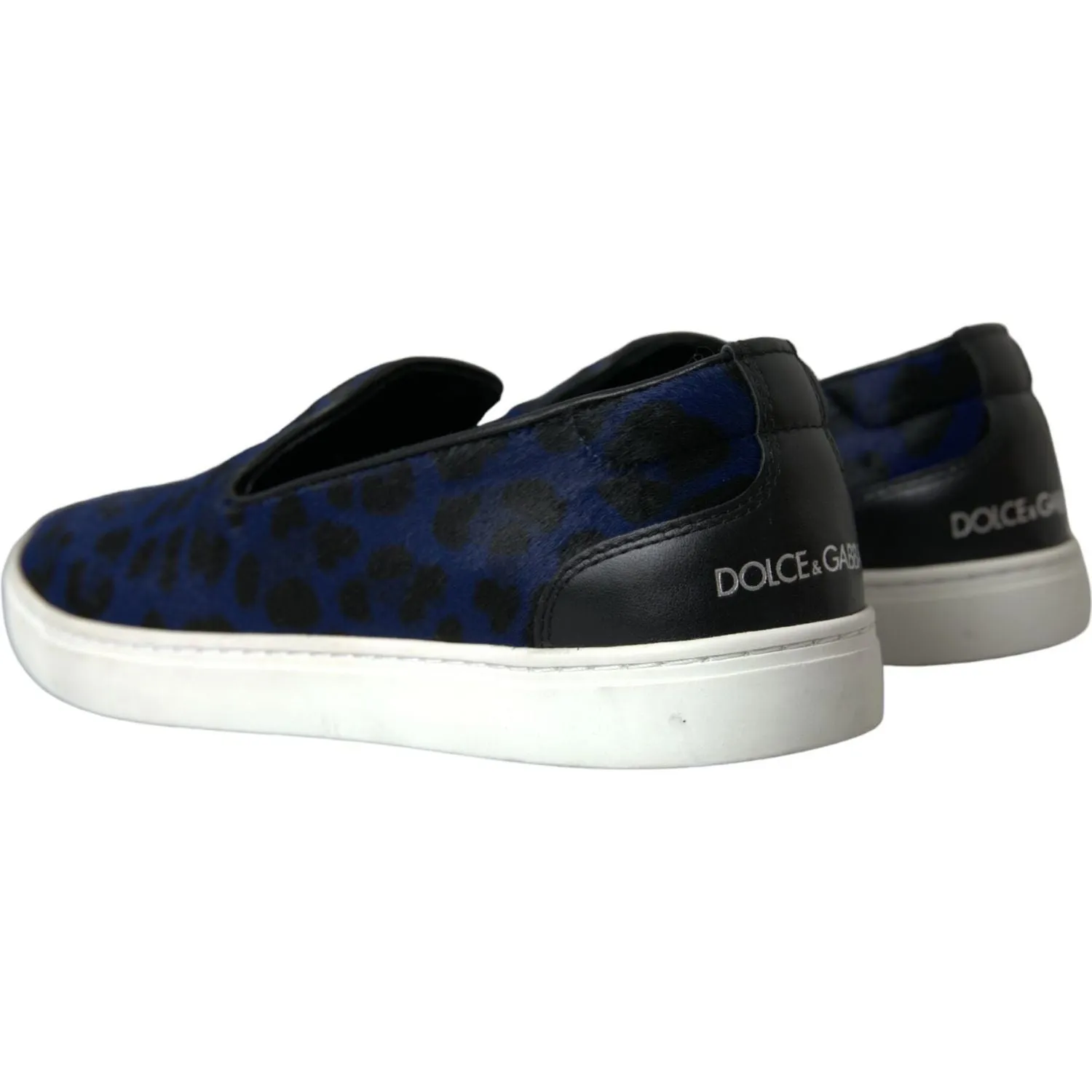 Dolce & Gabbana Blue Calfskin Hair Leopard Sneakers Shoes