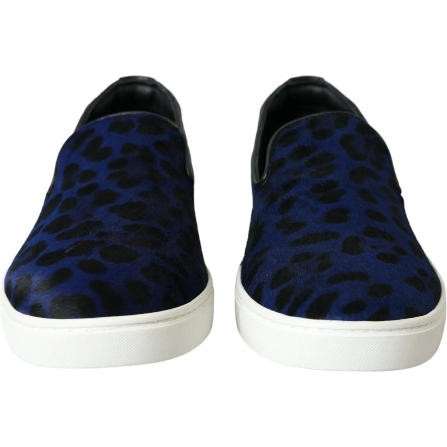 Dolce & Gabbana Blue Calfskin Hair Leopard Sneakers Shoes