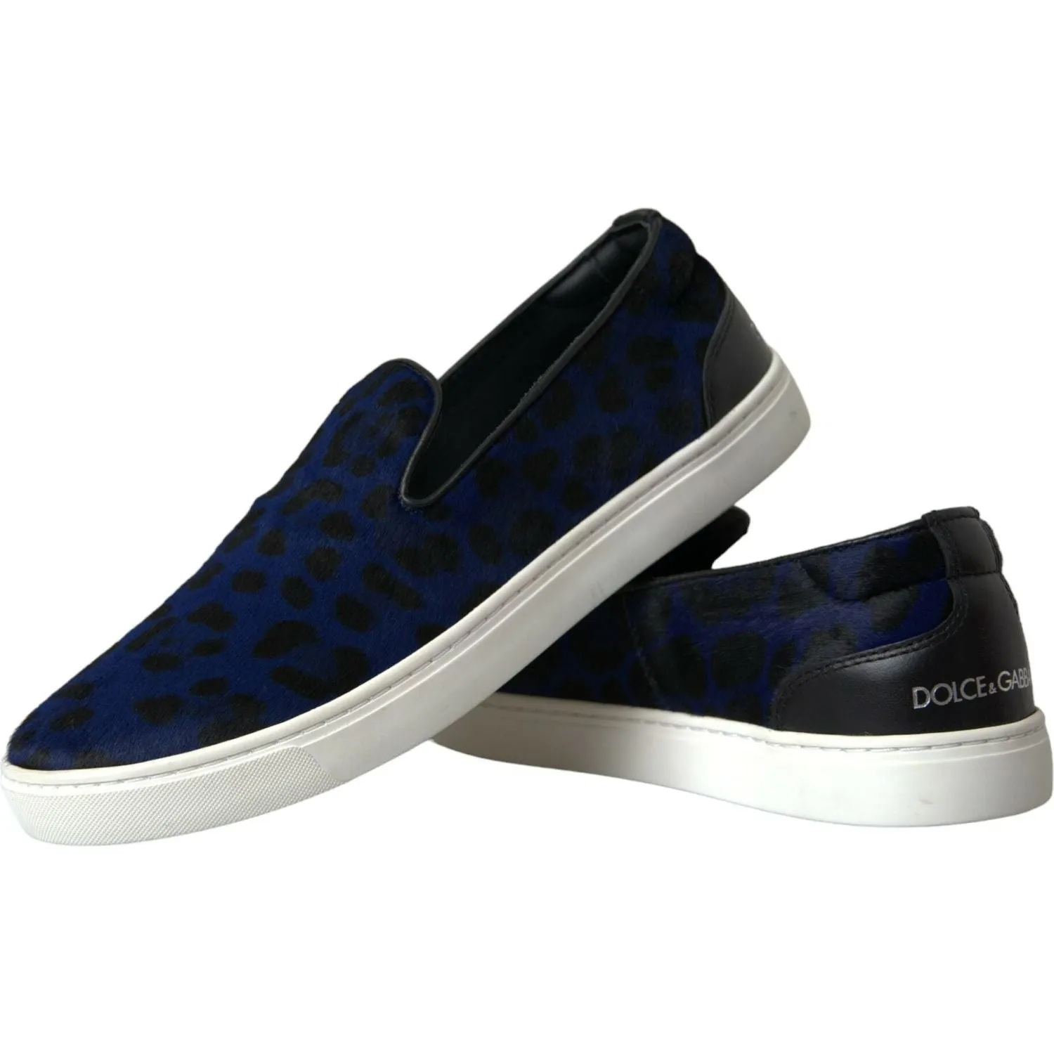 Dolce & Gabbana Blue Calfskin Hair Leopard Sneakers Shoes