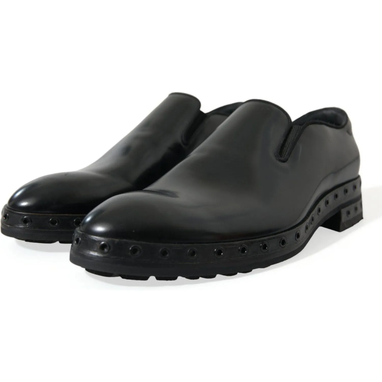 Dolce & Gabbana Elegant Black Leather Studded Loafers