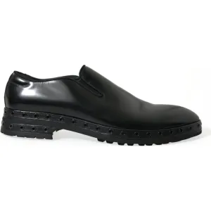 Dolce & Gabbana Elegant Black Leather Studded Loafers