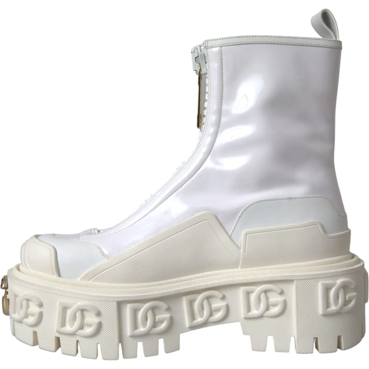 Dolce & Gabbana White Leather Rubber Logo Ankle Boots Shoes