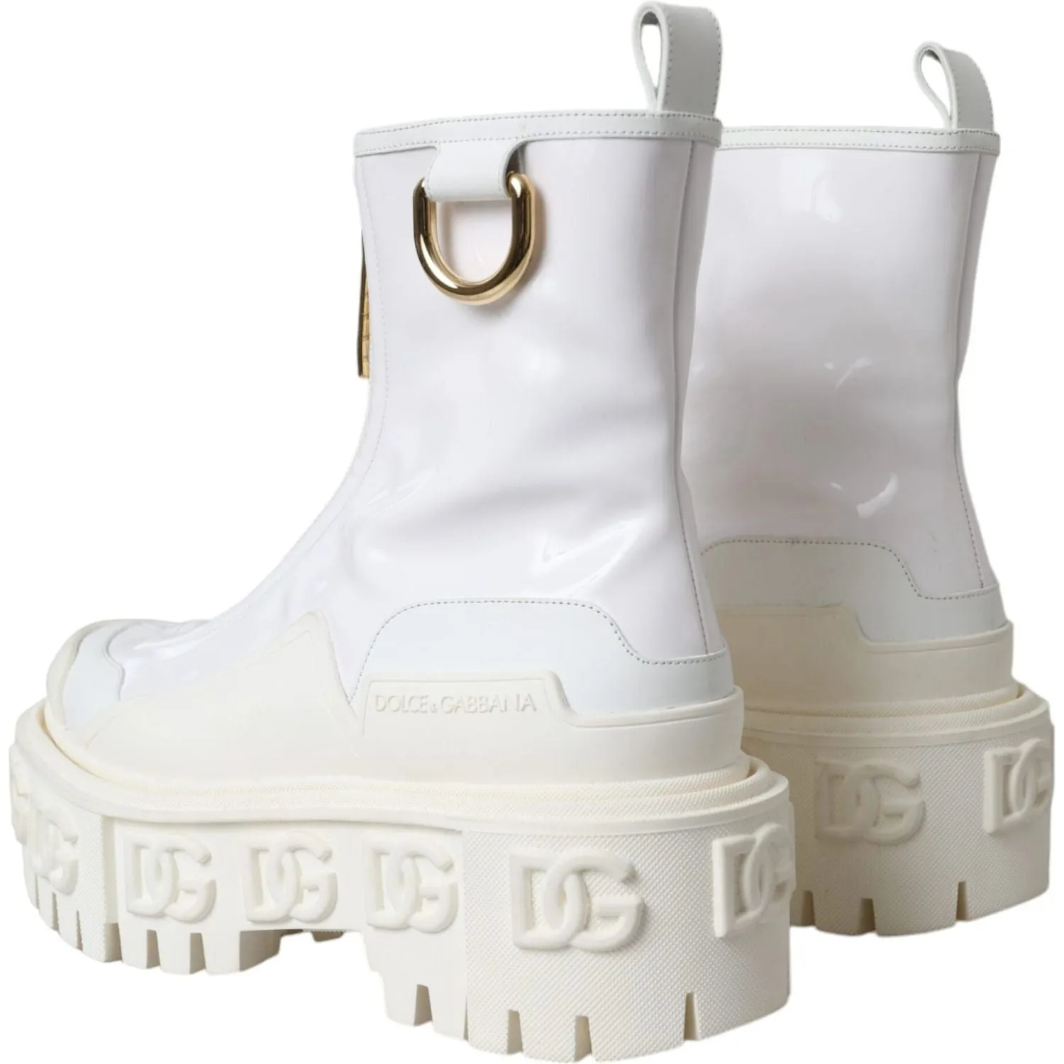 Dolce & Gabbana White Leather Rubber Logo Ankle Boots Shoes