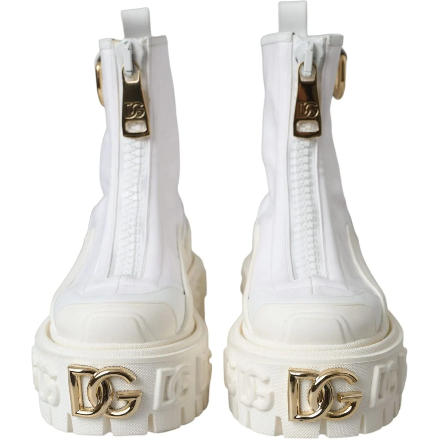 Dolce & Gabbana White Leather Rubber Logo Ankle Boots Shoes