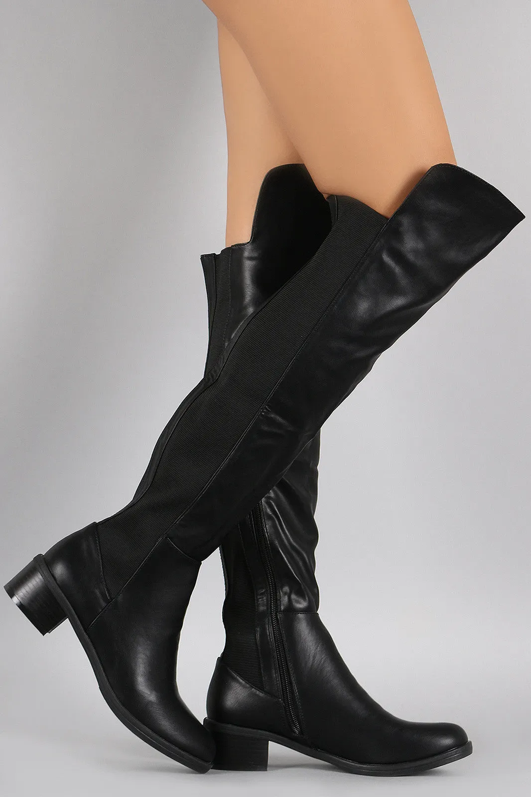 Elasticized Panel Riding Over-The-Knee Boots