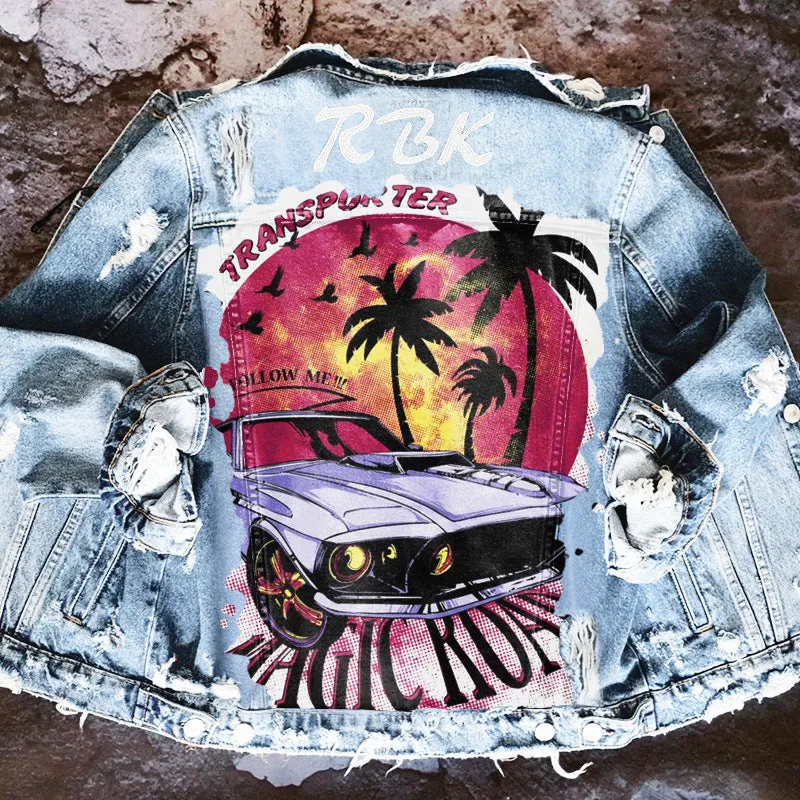 Fashion trendy cool graffiti illustration denim jacket