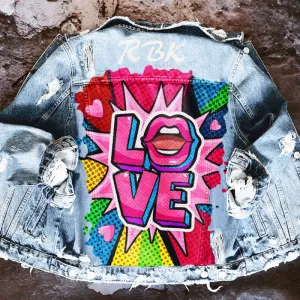 Fashion trendy cool graffiti illustration denim jacket