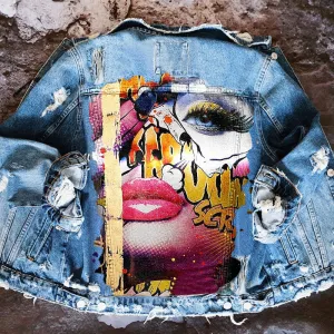 Fashion trendy cool graffiti illustration denim jacket