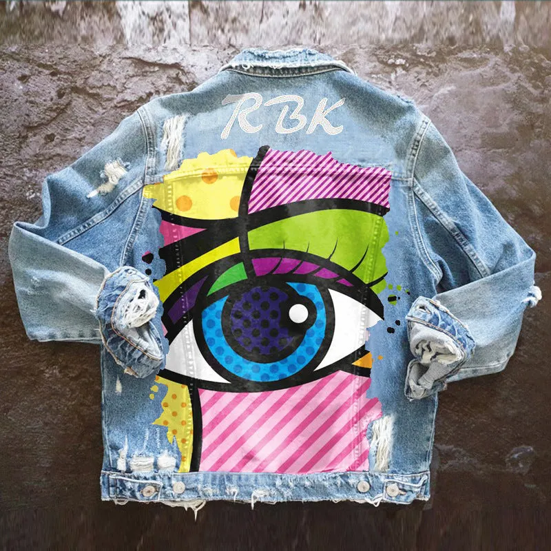 Fashion trendy cool graffiti illustration denim jacket