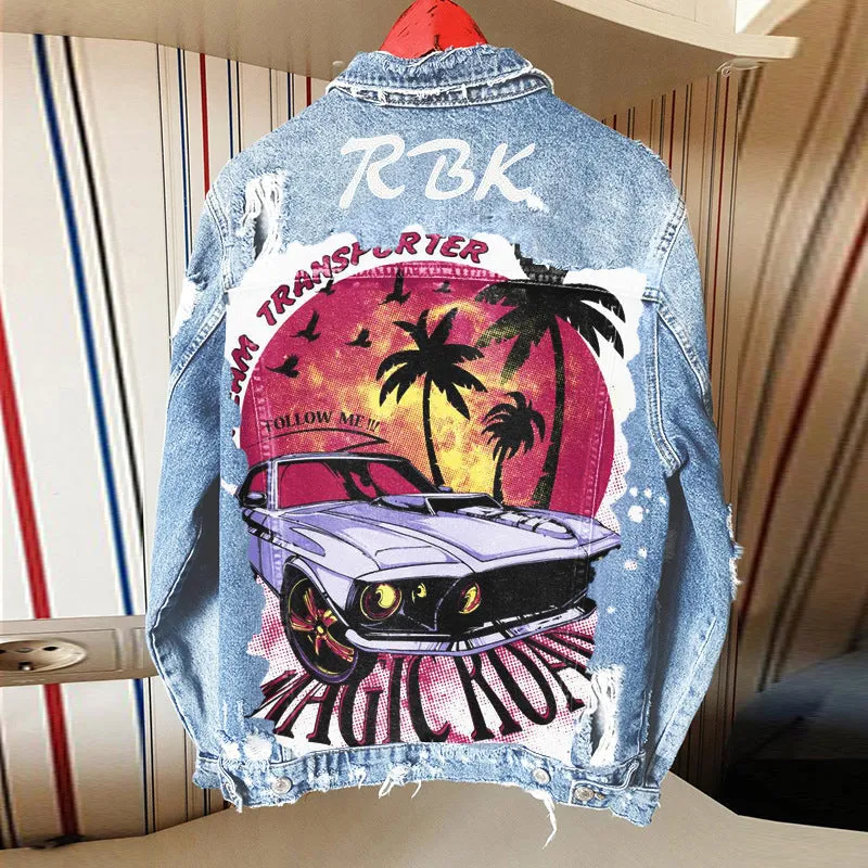 Fashion trendy cool graffiti illustration denim jacket