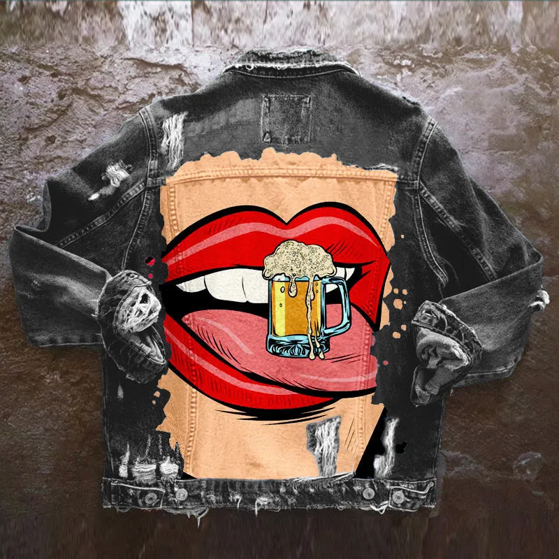 Fashion trendy cool graffiti illustration denim jacket