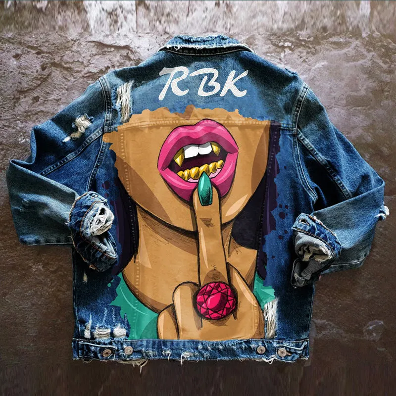 Fashion trendy cool graffiti illustration denim jacket