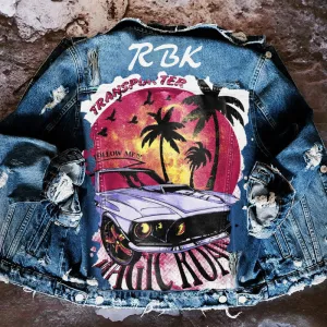 Fashion trendy cool graffiti illustration denim jacket