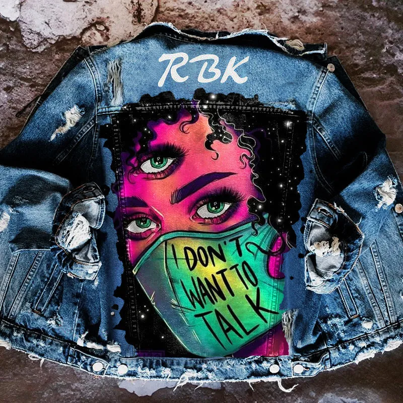 Fashion trendy cool graffiti illustration denim jacket