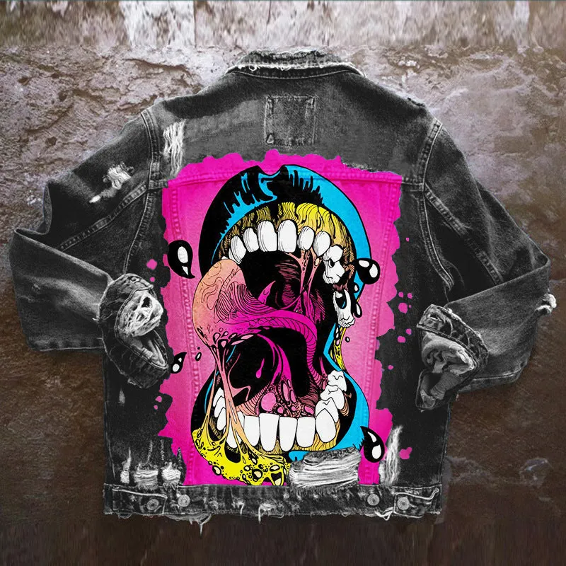 Fashion trendy cool graffiti illustration denim jacket