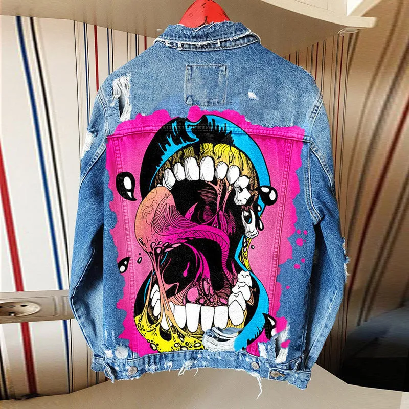 Fashion trendy cool graffiti illustration denim jacket