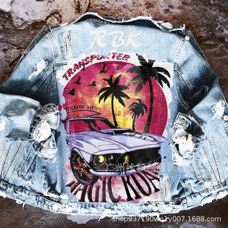 Fashion trendy cool graffiti illustration denim jacket