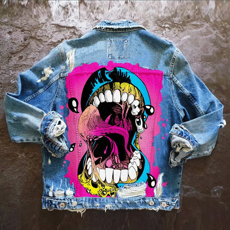 Fashion trendy cool graffiti illustration denim jacket