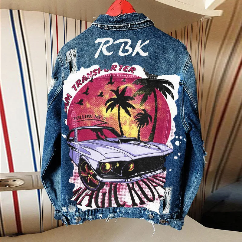 Fashion trendy cool graffiti illustration denim jacket