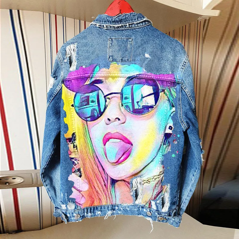 Fashion trendy cool graffiti illustration denim jacket