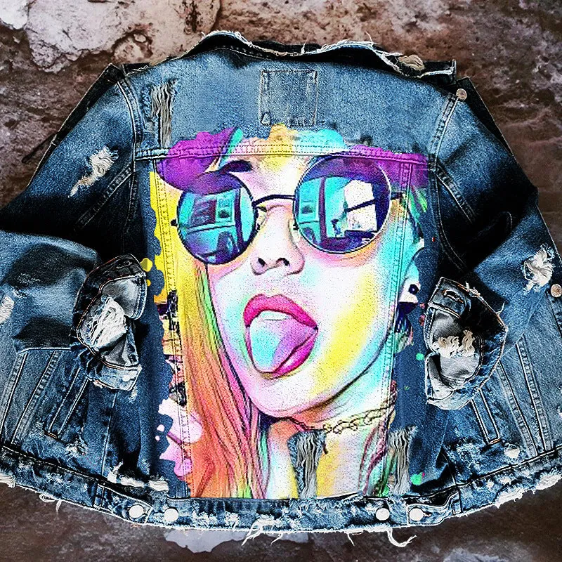 Fashion trendy cool graffiti illustration denim jacket