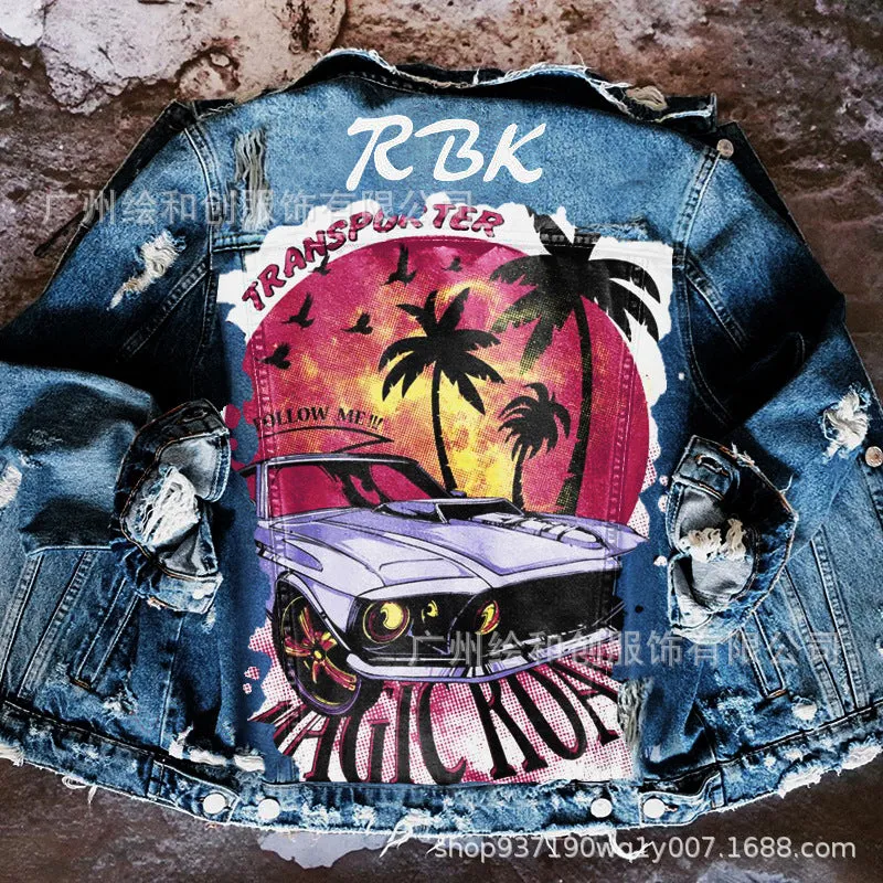 Fashion trendy cool graffiti illustration denim jacket