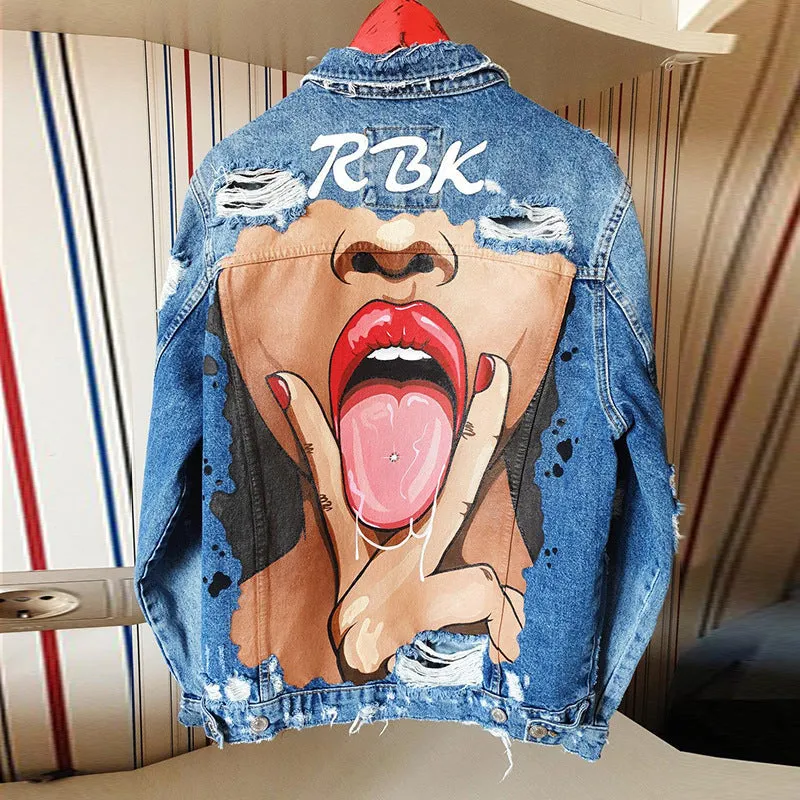 Fashion trendy cool graffiti illustration denim jacket