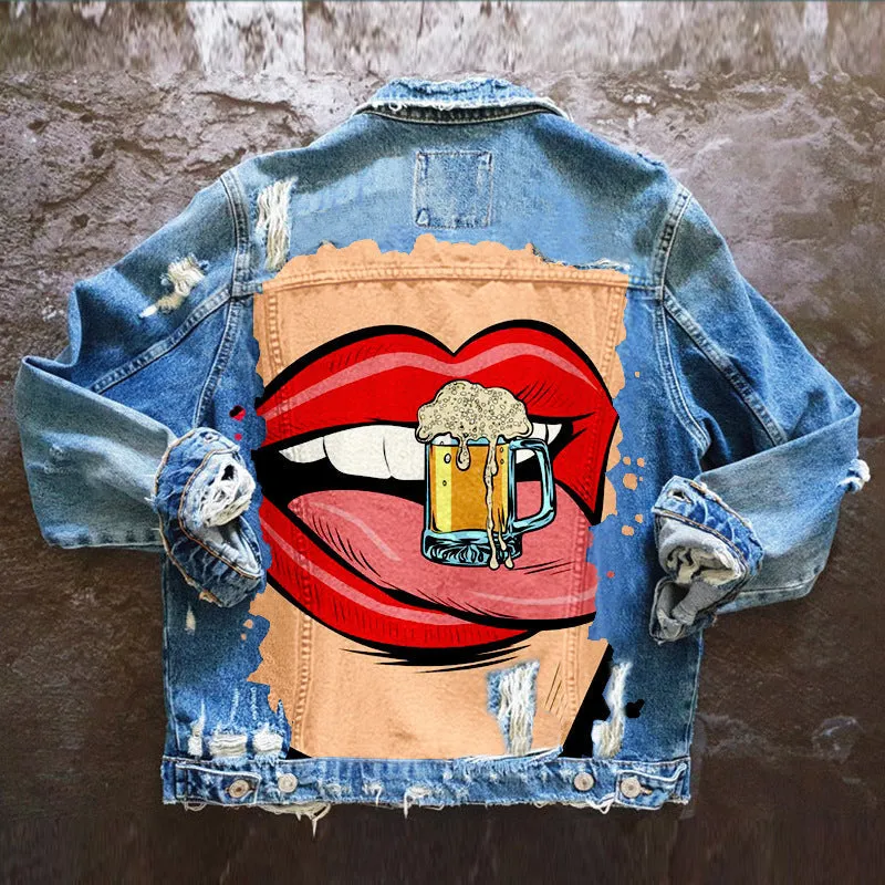 Fashion trendy cool graffiti illustration denim jacket